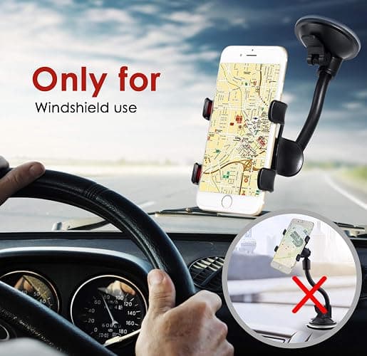 ivoler Car Phone Mount Windshield, Long Arm Clamp Universal Windshield with Double Clip Strong Suction Cup Cell Phone Holder Compatible with iPhone 15 14 13 Pro Max XS 7 8 Plus, Galaxy S24 S23 Ultra thumbnail 5