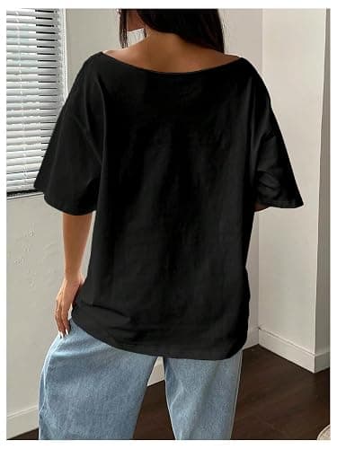 RoseSeek Women's Off The Shoulder Tops Floral Graphic Oversized Tshirts Shirts Y2k Summer Tops Trendy thumbnail 2