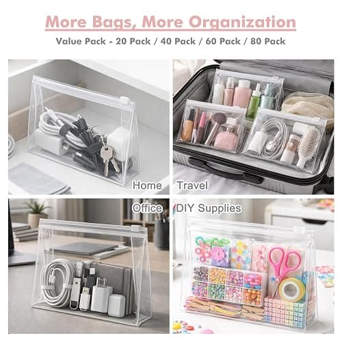 Clear Makeup Bags with Zipper, 60 Pack Cosmetic Bags Bulk Small Travel Toiletry Bag Zipper Pouch Mini Storage Organizer Reusable Plastic EVA Transparent Pouches for Organization Toiletries Bag, 5.9” thumbnail 7