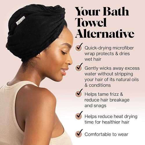 Kitsch Microfiber Hair Towel Wrap for Women - Super Absorbent Hair Drying Towel - Quick Dry, Anti-Frizz - for Long & Short, Wet & Curly Hair - Black thumbnail 4