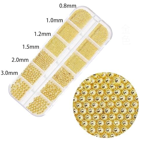 Gold Nail Charms Caviar Beads for Nails 6 Sizes Gold Beads for Nails | 0.8mm Gold Nail Charms Gold Beads for Nails Caviar Beads for Nails Gold Balls for Nails Nail Art Decoration Charms for Nails thumbnail 7