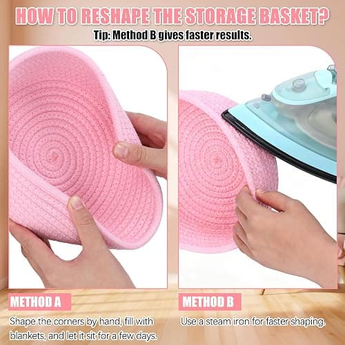 Yinkin 12 Pack Small Storage Basket Cute Natural Cotton Rope Woven Basket Tiny Boho Decorative Toy Storage Bin Gift Baskets for Home Organizing, Closet, Shelf, Nursery, Bathroom(Round,Pink) thumbnail 4