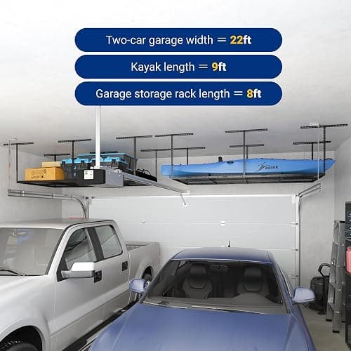 FLEXIMOUNTS 4x8 Overhead Garage Storage Rack, Adjustable Organization System, Heavy-Duty Metal Ceiling Racks, 750lbs Weight Capacity, Black, Classic Series thumbnail 6