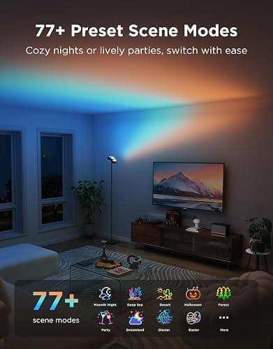 Govee Torchiere Floor Lamp for Living Room Bedroom, 67" Modern Standing Lamp Compatible with Matter & Alexa, RGBIC Corner Light with LuminBlend Technology, Music Sync, Scene Modes, 172 ft² Light Area thumbnail 4