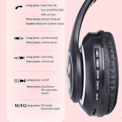 TCJJ Bluetooth 6.0 Cat Ear Kids Headphones for Girls, LED Light Up, 85dB Safe Volume Limit, Stereo Sound Toddler Foldable Wireless & 3.5mm Wired Headset with Mic for School, Tablet, Travel thumbnail 5