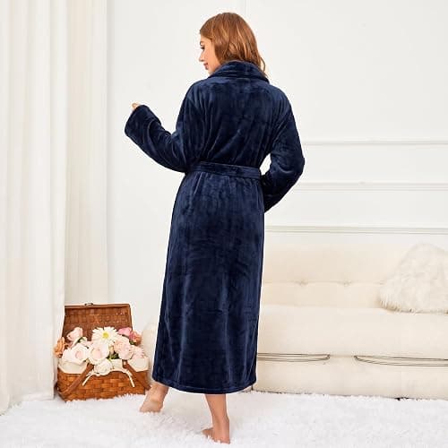 RONGTAI Womens Bathrobe Ladies Fleece Plush Warm Long Robes Fleece Nightgown Sleepwear thumbnail 3