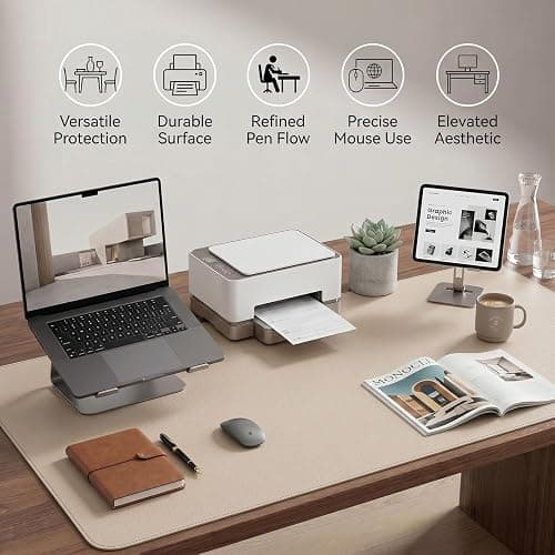 PROMATTOO Large Desk Pad Non-Slip Desk Mat Protector for Keyboard Mouse Waterproof Vegan Leather Surface Faux Leather Laptop Mat Smooth Mouse Pad Premium Gift Tube Warm Beige 23.6" x 13.7" thumbnail 5