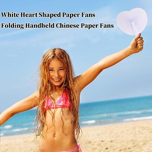 24 Stück Weiße Runde Handfächer Papierfächer Hochzeitsfächer, Fächer Hochzeit Papierfächer Herzförmiges Weiß Papierfächer, Hochzeitsdeko Fächer Weiß Handfächer Weiß Faltbar thumbnail 6