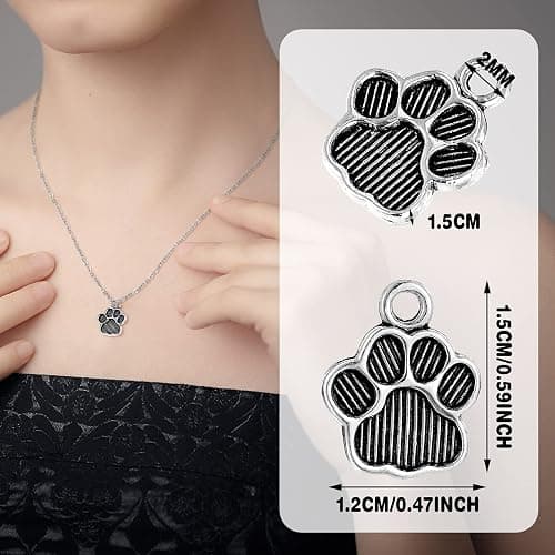 Junkin 120 Pieces Dog Paw Print Charms Animal Footprint Pendants 15x12 mm Metal Puppy Prints Charms for Jewelry Making DIY Necklace Bracelet(Ancient Silver) thumbnail 2