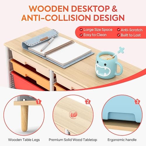 12 Drawers Storage Cabinet with Wooden Top and Plastic Bins, Toy Storage Organizer Toy Shelf Storage Chest Cubby Organizer for Home, Office, Playroom, Classroom & Craft Room Storage (Multicolored) thumbnail 4