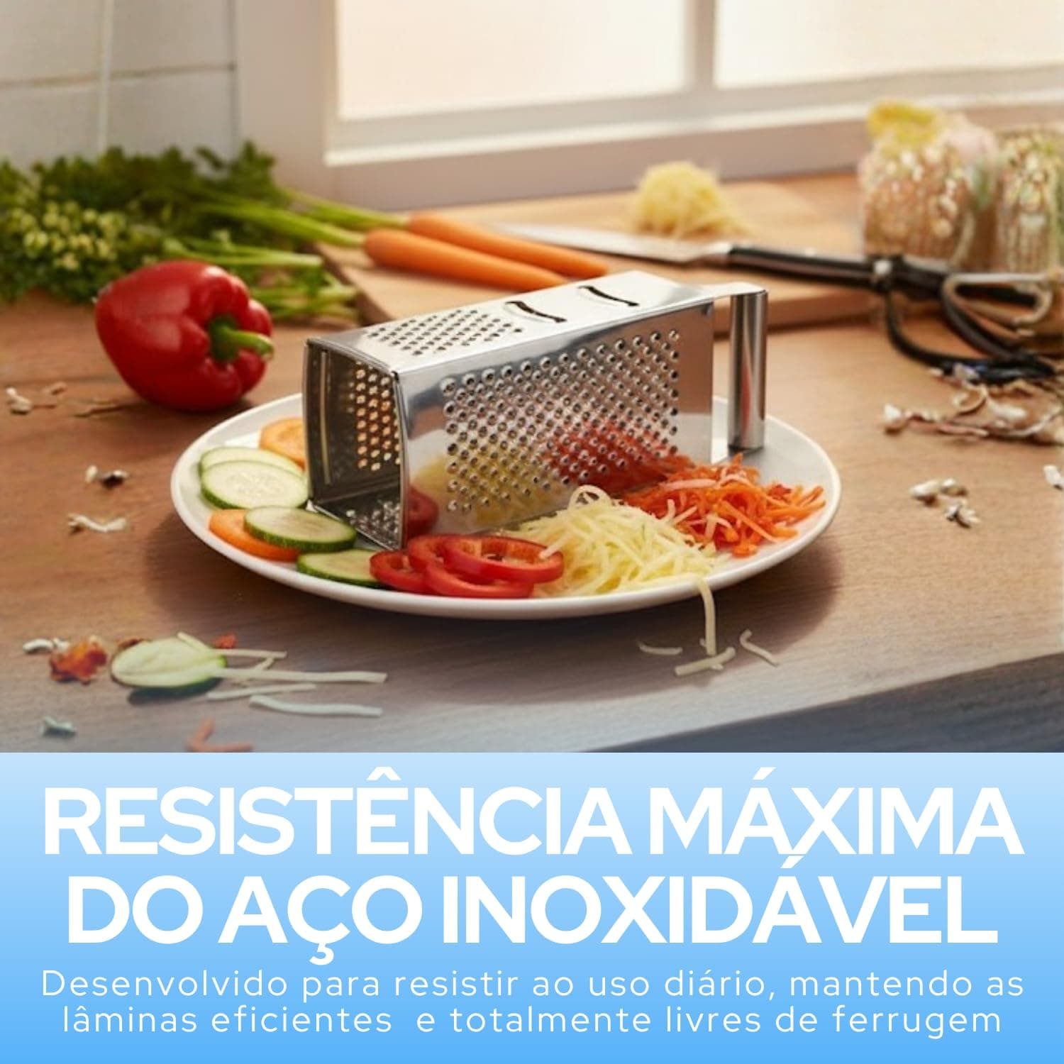 Ralador de Legumes Inox 4 Faces Multiuso – Rala Queijo, Alho, Noz Moscada, Verduras e Raspas de Limão – Utensílio de Cozinha Durável e Prático thumbnail 3