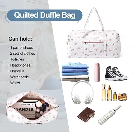 Gym Bag for Women, Cute Duffle Bag, Quilted Duffle Bag for Travel, Floral Duffle Bags, Weekend Bag with Zipper Pocket Dance Bag Organizer thumbnail 3