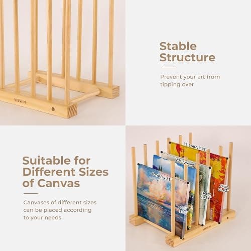 VISWIN Tabletop Art Storage Rack - Wooden Drying & Display Rack with Adjustable Slots for Organizing Canvas, Prints, Artwork, Panels, and Posters - Ideal Art Organizer for Studios & Galleries thumbnail 4