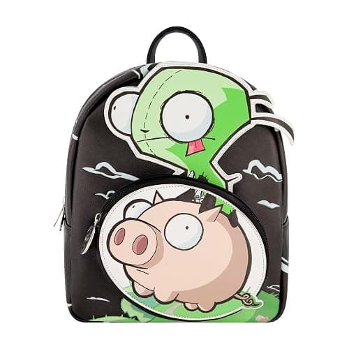 Concept One Invader Zim Mini Backpack, GIR and Pig Small Travel Bag for Men and Women, Adjustable Shoulder Straps, Black, 10 Inch - Image 1