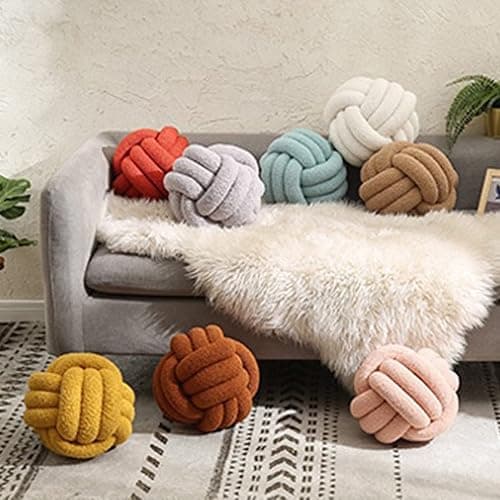 Bigougem Knot Ball Pillow, Knotted Ball Throw Pillow Ultra Soft Companionship Decorative Hand-woven Knotted Ball Lamb Velvet Sofa Cushion, Knot Cushion, Sofa Pillow Beige thumbnail 7