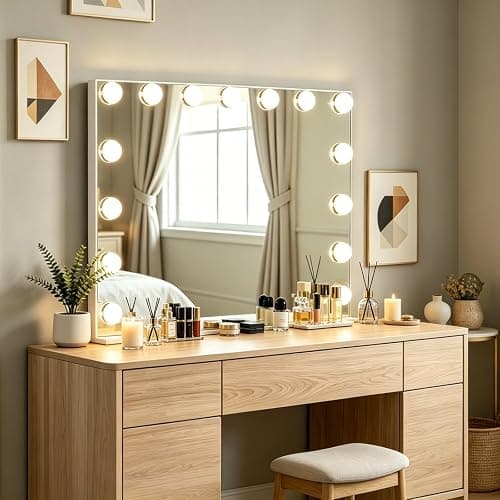 KIMLOONG Hollywood Vanity Mirror with Lights, 23×18 Inch Lighted Makeup Mirror with 3 Color Lights, 15 Dimmable LED Bulbs, USB Charging Port for Dressing Room & Bedroom, Aluminum Metal Frame thumbnail 2