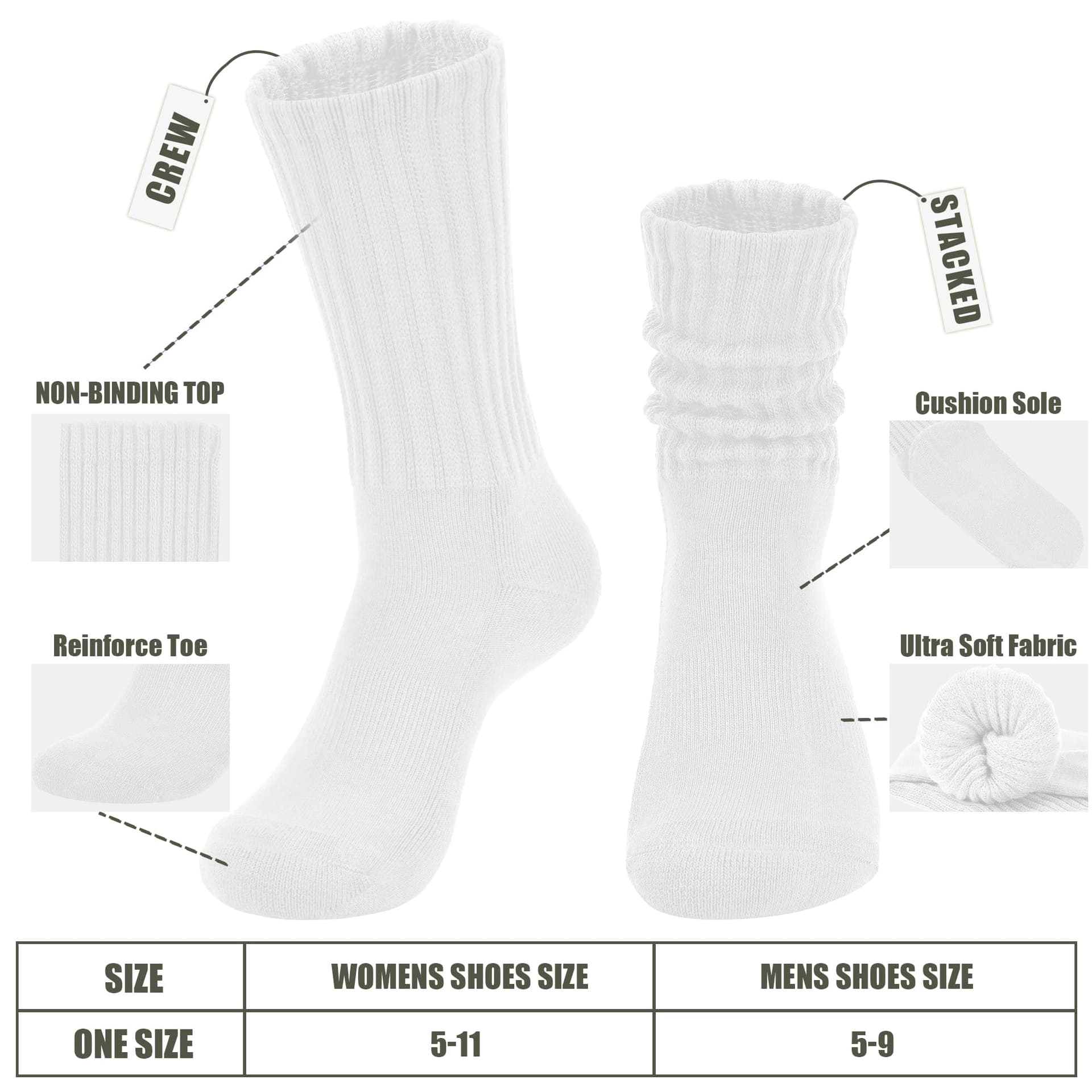 Women's Scrunch Crew Socks Retro 3-Pack Solid Cotton Boot Calf Chunky Ribbed Cozy Slouchy Socks Size 5-11 thumbnail 2