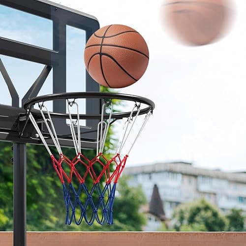GYMAX Wall Mounted Basketball Hoop, Indoor Outdoor Basketball Rim Replacement with Net, Double Spring and Fixtures, Heavy-Duty Professorial Basketball Ring Goal for Kids Adults (Black, PE Net) thumbnail 8