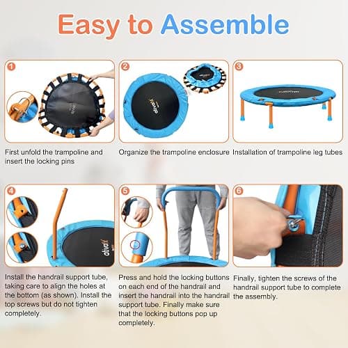 Ativafit 36inch Mini Toddler Trampoline for Kids Ages 1-6 Indoor Outdoor Folding Small Rebounder Trampoline with Foam Handle Safety Padded Cover Fun for Kids - Orange and Blue thumbnail 9