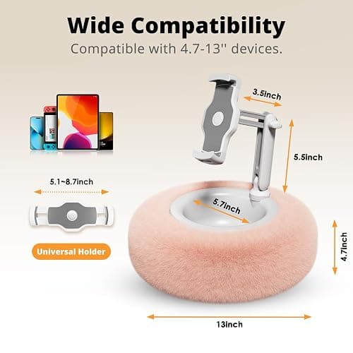 SupeDesk Tablet Stand Pillow - 360° Adjustable Kindle Holder Phone Stand, Soft Plush, Detachable Snack Bowl - Compatible with 4.7"-13" iPad, iPhone, Samsung, Kindle - Pink thumbnail 5