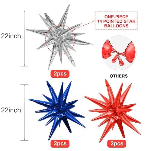 HILAVO 6PCS Star Balloons, 22Inch Huge Red Blue White Star Balloons Spike Cone Balloon for 4th of July Independence Day USA Patriotic Party Decorations thumbnail 3