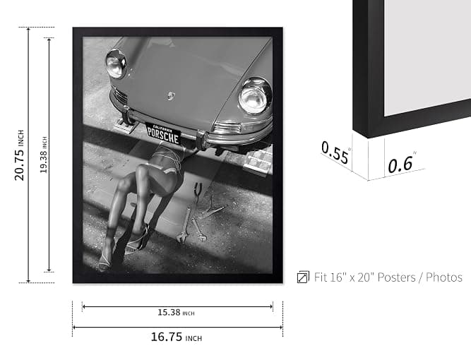 Poster Master Woman Classic Car Poster - Sexy Mechanic Print - Girly Art - Car Enthusiast Art - Black and White Photography - Great Garage or Bedroom Decor - 16x20 Black Framed thumbnail 3