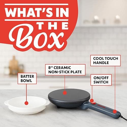 Gourmia 8” Crepe Maker – Nonstick Ceramic Electric Griddle for Crepes, Tortillas & Omelets, Automatic Batter Dipping, Compact & Lightweight, Quick Heat-Up, Includes Batter Plate, Easy Cleanup thumbnail 6