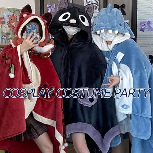 Cute Halloween Wearable Blanket Hoodie Free Size for Adults Devil Bat Hooded Blanket Oversized Soft Sherpa Hoodie Women Throw Cloak Wrap with Demon Wings for Men Child Student,A thumbnail 5