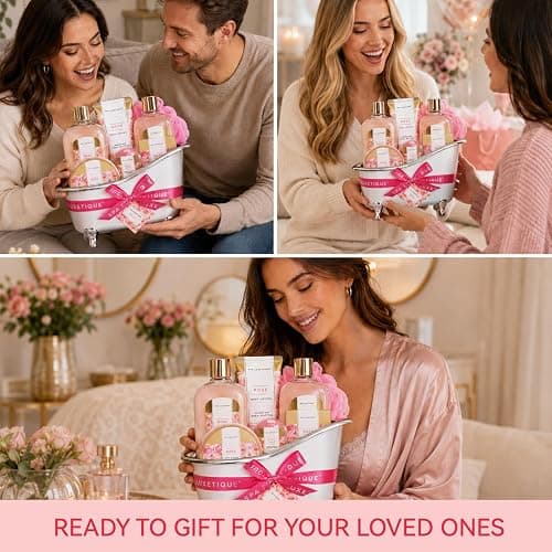spa luxetique Gift Set For Women, Bath Sets for Women Gift, 8 Pcs Rose Spa Basket Includes Bubble Bath, Shower Gel, Body Lotion, Mom Birthday Gifts, Mother‘s Day Gifts for Her thumbnail 8