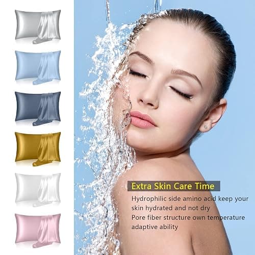 Mulberry Silk Pillow Cases Standard Size, Silk Pillowcase for Hair and Skin, Both Sides Natural Silk Satin Pillowcase for Sleeping Women with Zipper, Gifts for Women Men, Black thumbnail 5