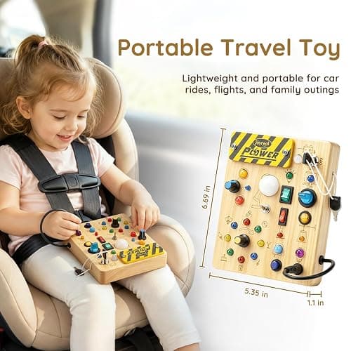 Joyreal Busy Board for Toddlers - Montessori Toys for 1 2 3 Year Old | Wooden Sensory Activity Board with 10 Switches & 19 Lights, Ideal Educational Travel Toy Gift for Boy & Girl Birthday thumbnail 2