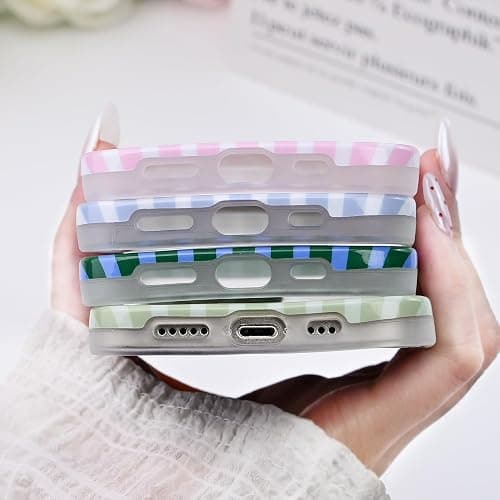 SleekCover Compatible with iPhone 13/14 Case,Cute Aesthetic Striped Pattern Cover for Women Girls,Soft TPU Shockproof Protective Stylish Kawaii Case for iPhone 13/14 6.1",Green thumbnail 4