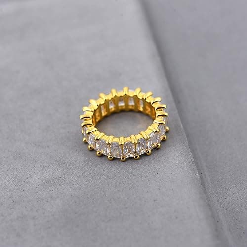 Nossa Green Emerald Band (5 Carat) 18K Gold Plated Claw Prong | Rectangle Emerald Cut Eternity Band CZ Ring thumbnail 5