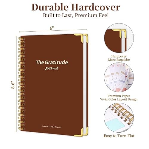Gratitude Journal Cardboard Cover,Vivid Colorful Layout Design for Women,Men,Teens, 5 Miunte Daily Gratitude Journal with Prompts for More Happiness, Mindfulness & Reflection,Spiral Bindding (Brown) thumbnail 3