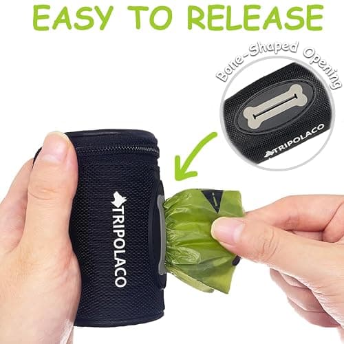 TRIPOLACO Dog Poop Bag Holder for Leash, Easy Release Doggie Poop Bag Dispenser, Fits Most Standard Poo Bags, Soft Fabric Dog Waste Bag Holder with Carabiner Clip, Compatible with All Leashes, Black thumbnail 5