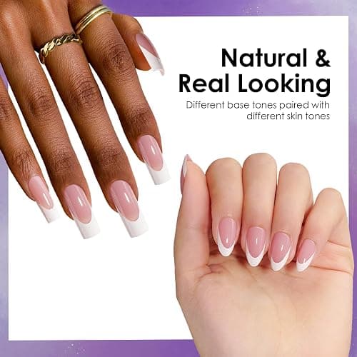 Canvalite French Tip Press on Nails - 300Pcs Pre-Colored Short Gel Nail Tips, Quick and Easy Almond Fake Nails With Designs, DIY French Tip, Pink White thumbnail 6