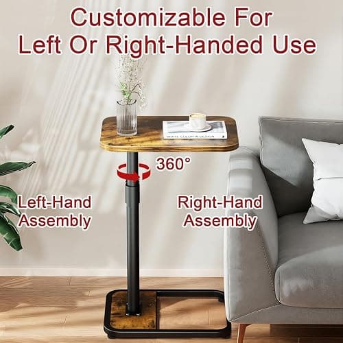 GOYLSER C-Shaped Tables Small Swivel End Table, Height Adjustable Side Tables Living Room, Rotating Snack Couch Wooden Tv Trays for Eating On Couch, Rustic Brown thumbnail 5