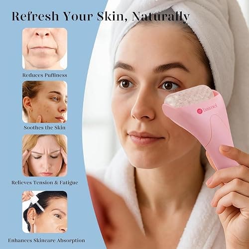 BAIMEI IcyMe Ice Roller for Face and Gua Sha Facial Tool Set, Ice Face Roller Reduces Puffiness Relieves Migraines Skin Care Tools, Self Care for Women - Pink thumbnail 2