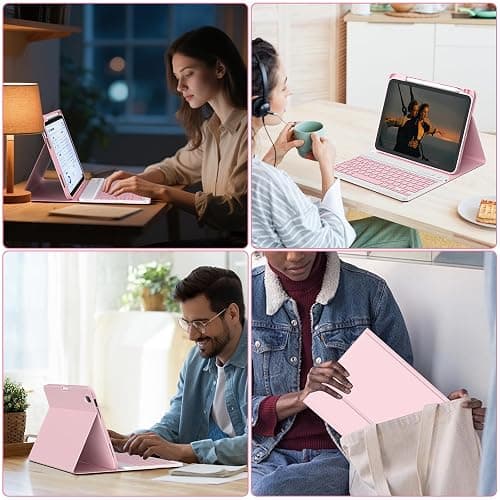 CC Store for iPad A16 11th 10th Generation Case with Keyboard - Detachable Folio Keyboard Cover with Pencil Holder for iPad 11-inch A16 2025 10th Gen 10.9 Inch 2022(Pink) thumbnail 6