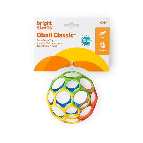 Bright Starts, Oball Classic, Palla Morbido e Flessibile Facile da Maneggiare, Giocattolo di attività Sensoriale per Bambini di Tutte Le età, Multicolore thumbnail 6