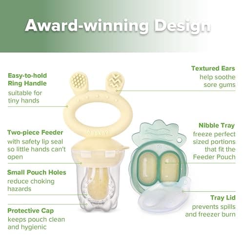 Haakaa Baby Fruit Food Feeder & Mini Freezer Nibble Tray Combo, Breastmilk Popsicle Molds for Baby Cooling Relief, BPA Free Silicone Feeder for Safe Infant Self Feeding, 4 Month+ (Oat) thumbnail 5