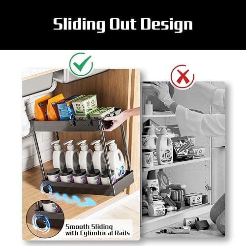 Cicilyna 2 Pack Under Sink Organizer, 2 Tier Bathroom Cabinet Organizers and Storage with Hook, Multi-purpose Storage Basket Shelf for Kitchen, Black thumbnail 4
