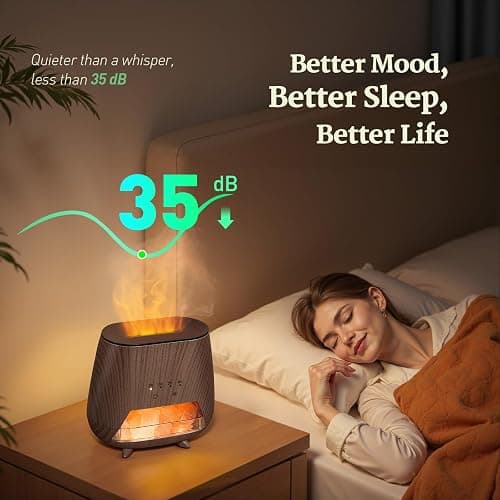 JJNJJN Essential Oil Diffuser for Home - Aromatherapy Diffuser with Pure Himalayan Pink Salt Rock, 200ml Wood Grain Scent Diffuser, Cool Mist Humidifier with 9 Colors LED Light for Bedroom, Black thumbnail 4