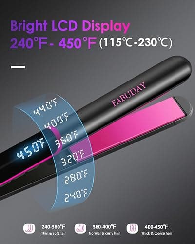 Fabuday Flat Iron Hair Straightener Dual Voltage - Heat Up Quickly, LCD Display & Auto Shut-Off, 12 Adjustable Temp Hot Iron for All Hair Types, 1 Inch Floating Ceramic Plates thumbnail 5