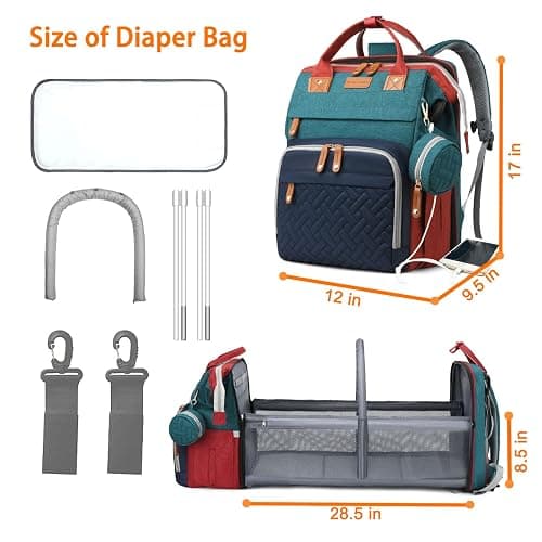 Astro alan Baby Diaper Bags with Changing Station, Waterproof Diaper Bag Backpack for Moms Dads with USB Charging Port, Baby Shower Gifts, Large Capacity diaper backpack, Red-Green-Blue thumbnail 6