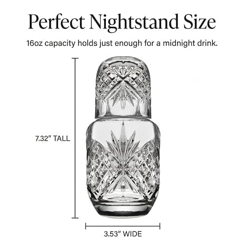 Godinger Bedside Night Carafe - Cup and Bottle to Keep Next To Your Bed for a Handy Midnight Drink, 16oz thumbnail 2