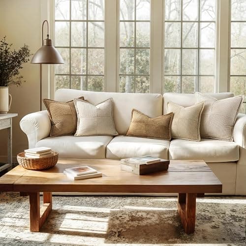 MIULEE Decorative Throw Pillow Covers for Couch Bed Livingroom 18x18 Inch Set of 2 Brown Boho Accent Throw Pllows Broadside Striped Patchwork Soft Corduroy Pillowcases thumbnail 3