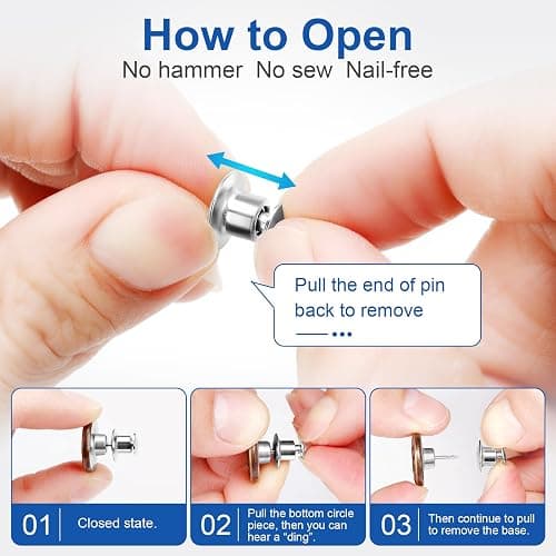 Ceryvop 12 Sets Buttons Pins for Jeans, No-Sew Replacement Jean Buttons for Loose Pants Tightener for Too Big thumbnail 3