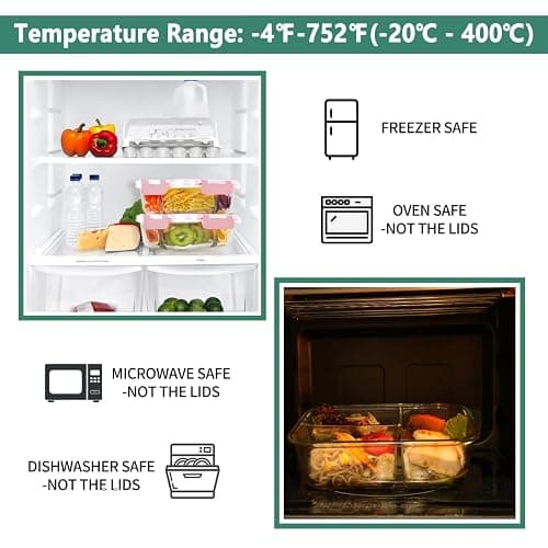 8 Pack 3 Compartment 36oz Large Glass Meal Prep Containers with Lids | Borosilicate Glass Lunch Containers with Locking Lid, Airtight Bento Box, Snack Boxes, Portion Control, BPA-Free thumbnail 5