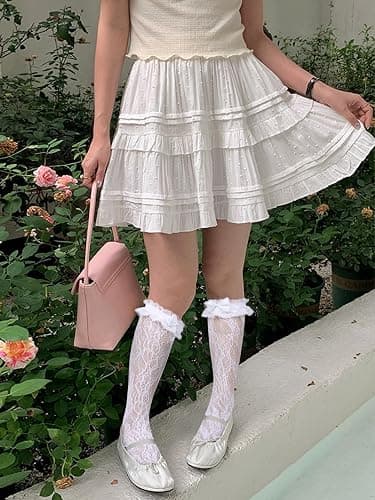 Benefeet Sox Womens Lace Knee High Socks Girls Ruffle Knee Highs Sexy Sheer Trouser Socks Black White Mesh Fishnet Stockings thumbnail 8